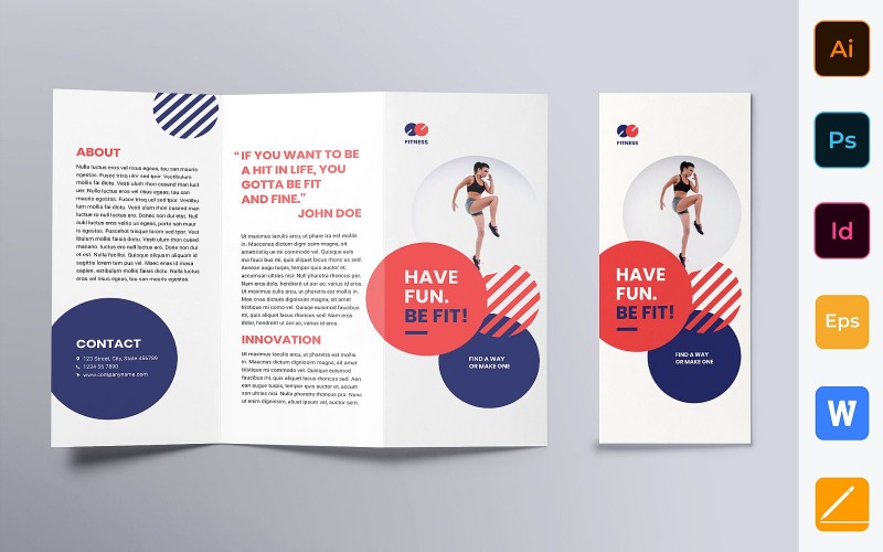 Download Фирменный стиль "Fitness Trainer Brochure Trifold - Corporate Identity Template" / Fitness Trainer Brochure Trifold - Corporate Identity Template - Фирменный стиль на тему графика brochure,trifold,template,corporate,company,branding,fitness,trainer,coach,gym,sport,workout,white,red,blue