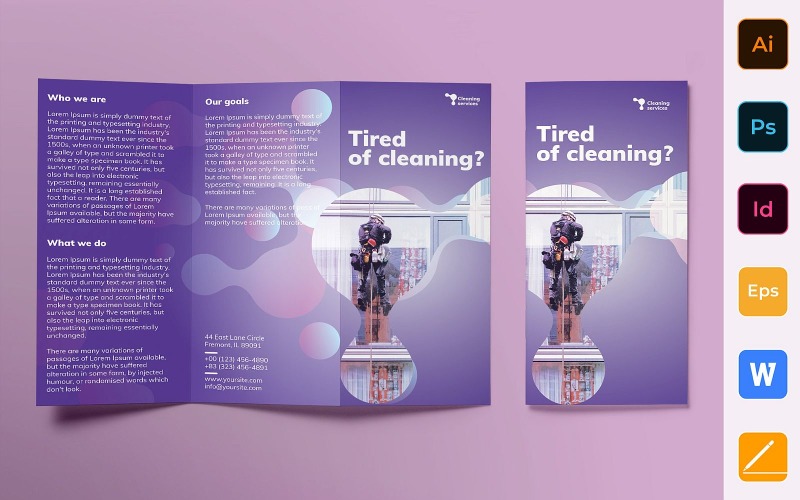 Folheto de serviço de limpeza com três dobras - modelo de identidade corporativa