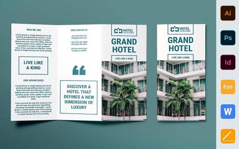 Folleto tríptico del hotel - Plantilla de identidad corporativa