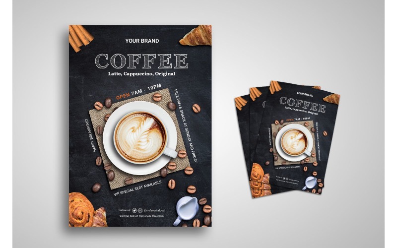 Download Фирменный стиль "Flyer  Coffee Latte - Corporate Identity Template" / Flyer  Coffee Latte - Corporate Identity Template - Фирменный стиль на тему графика background,beverages,breakfast,cafe,cake,cappuccino,chocolate,coffee,cream,dessert,drink,flyer,flyer design