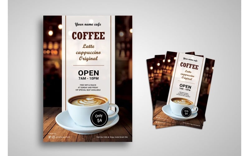 Download Фирменный стиль "Flyer   Coffee Original Varian - Corporate Identity Template" / Flyer   Coffee Original Varian - Corporate Identity Template - Фирменный стиль на тему графика background,beverages,breakfast,cafe,cake,chocolate,coffee,cream,dessert,drink,eat,flyer