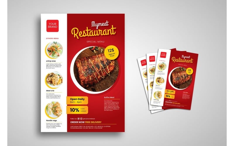 Download Фирменный стиль "Flyer  Restaurant Food - Corporate Identity Template" / Flyer  Restaurant Food - Corporate Identity Template - Фирменный стиль на тему графика background,banner,brochure,cafe,cooking,creative,delivery,dessert,eastern,flyer,flyer design,flyer psd template,food,fresh