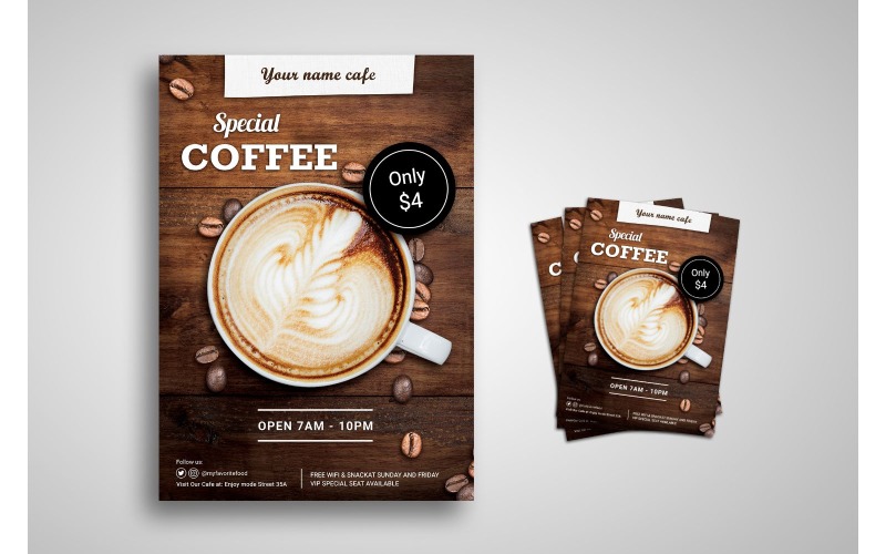 Download Фирменный стиль "Flyer  Special Coffee - Corporate Identity Template" / Flyer  Special Coffee - Corporate Identity Template - Фирменный стиль на тему графика background,breakfast,cafe,cake,chocolate,coffee,cream,dessert,eat,flyer,flyer design,flyer psd template,food,fresh,menu,party