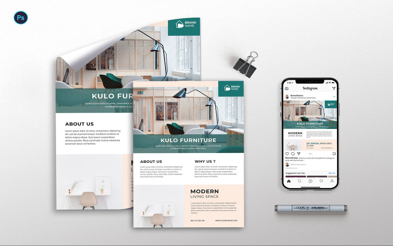 Download Фирменный стиль "Furniture vol.02 Flyer, Poster, &amp; Instagram TY - Corporate Identity Template" / Furniture vol.02 Flyer, Poster, &amp; Instagram TY - Corporate Identity Template - Фирменный стиль на тему графика a3,a4,banner,business,clean,creative,design,flyer,furniture,green,instagram,interior,minimalist,nature,poster,product,promotion,template