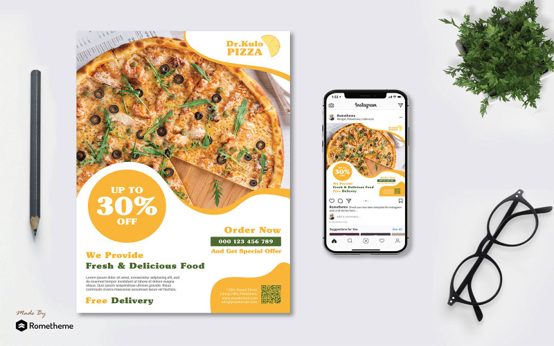 Download Фирменный стиль "Restaurant vol.02 - Flyer - Corporate Identity Template" / Restaurant vol.02 - Flyer - Corporate Identity Template - Фирменный стиль на тему графика banner,bar,business,design,flyer,food,instagram,lezatos,marketing,print,product,promo,promotion,services,yellow