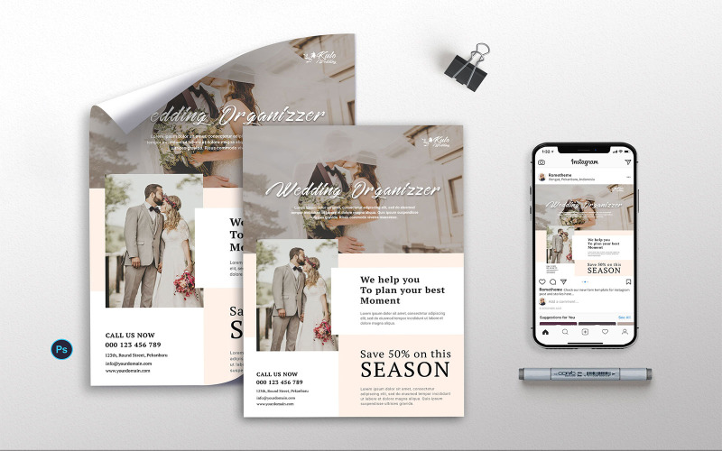 Download Фирменный стиль "Wedding Organizer vol.01 Flyer, Poster, &amp; Instagram TY" / Wedding Organizer vol.01 Flyer, Poster, &amp; Instagram TY - Фирменный стиль на тему графика a4,banner,brochure,clean,creative,design,feminism,flyer,instagram,invitation,minimalist,modern,party,post,poster,promotion,psd,template,wedding,white