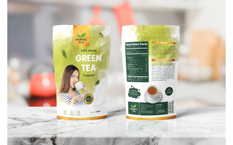 Упаковка зеленого чая - шаблон фирменного стиля