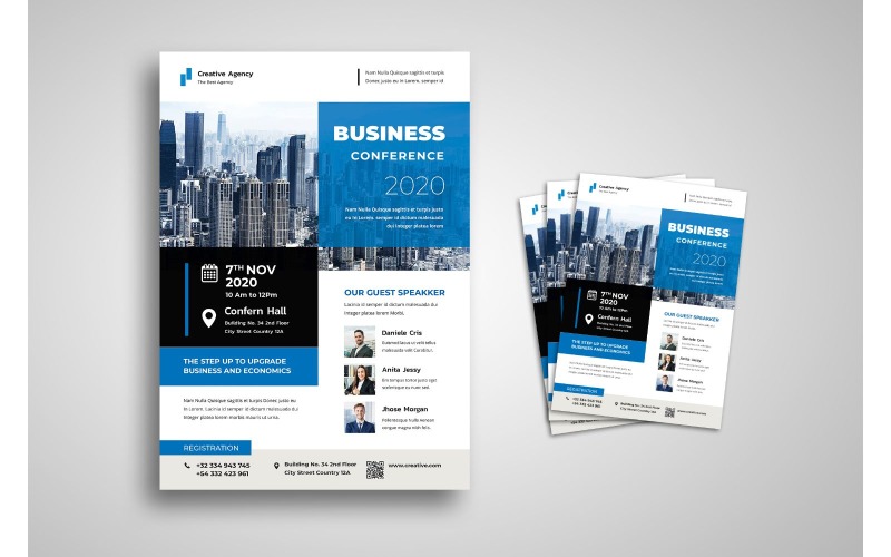 Flyer Business Conference 2020 kék téma - Vállalati-azonosság sablon