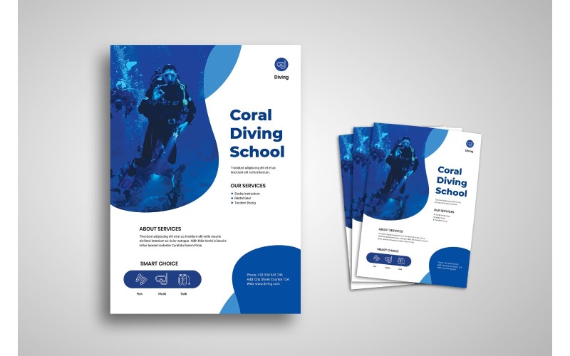Download Фирменный стиль "Flyer  Coral Diving School - Corporate Identity Template" / Flyer  Coral Diving School - Corporate Identity Template - Фирменный стиль на тему графика brand,business,business casual,business person,businessman,cooperation,corporate,creative,creativity,finance,industry,information,innovation,layout,marketing,network,office,print,professional
