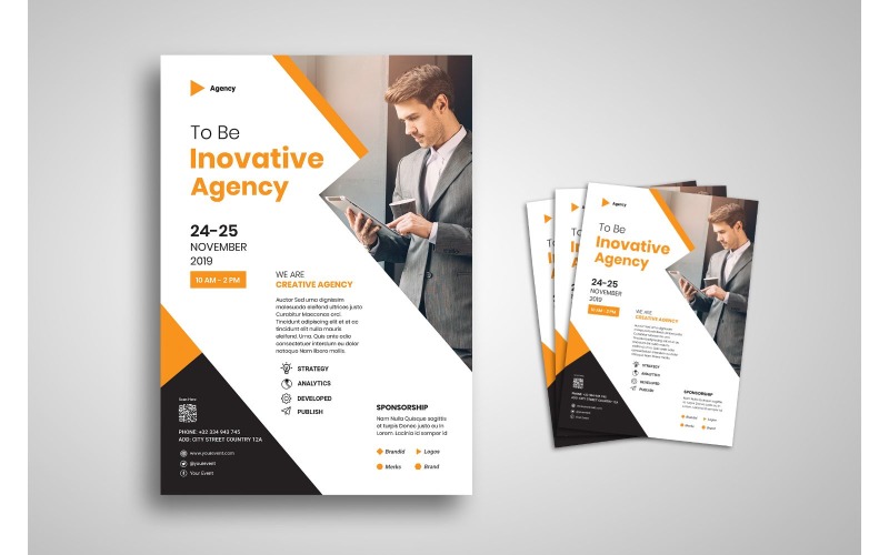 Download Фирменный стиль "Flyer  Innovative Agency - Corporate Identity Template" / Flyer  Innovative Agency - Corporate Identity Template - Фирменный стиль на тему графика brand,business,business casual,business person,businessman,cooperation,corporate,creative,creativity,finance,industry,information,innovation,layout,marketing,network,office,print,professional