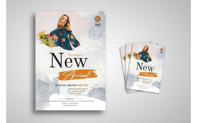 Download Фирменный стиль "Flyer  Season New Arrival - Corporate Identity Template" / Flyer  Season New Arrival - Corporate Identity Template - Фирменный стиль на тему графика brand,business,business casual,business person,businessman,cooperation,corporate,creative,creativity,finance,industry,information,innovation,layout,marketing,network,office,print,professional