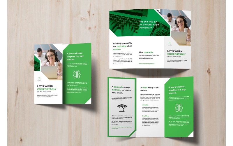 Download Фирменный стиль "Trifold Let's Work Comfortably - Corporate Identity Template" / Trifold Let's Work Comfortably - Corporate Identity Template - Фирменный стиль на тему графика trifold,brochure,design,adobe illustration,adobe photoshop,business,companies,document,identity,information