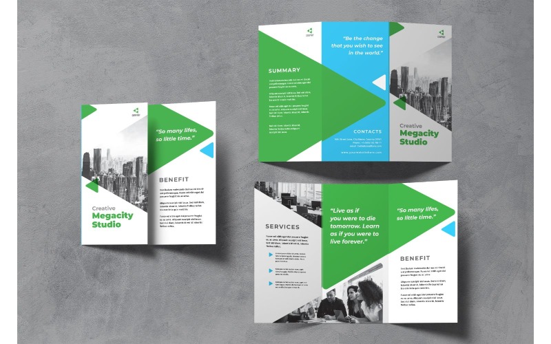 Download Фирменный стиль "Trifold Megacity Studio - Corporate Identity Template" / Trifold Megacity Studio - Corporate Identity Template - Фирменный стиль на тему графика trifold,brochure,design,adobe illustration,adobe photoshop,business,companies,document,identity,information