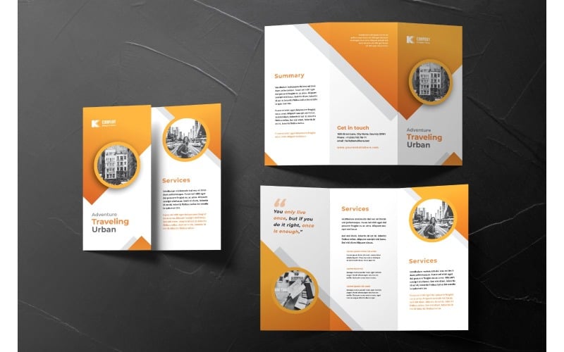Download Фирменный стиль "Trifold Travelling Urban - Corporate Identity Template" / Trifold Travelling Urban - Corporate Identity Template - Фирменный стиль на тему графика trifold,brochure,design,adobe illustration,adobe photoshop,business,companies,document,identity,information