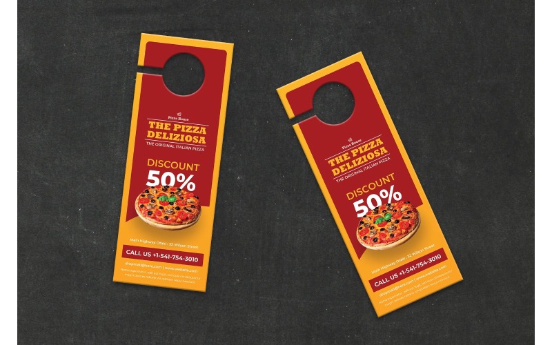 Download Фирменный стиль "Door Hanger  The Pizza Deliziosa - Corporate Identity Template" / Door Hanger  The Pizza Deliziosa - Corporate Identity Template - Фирменный стиль на тему графика door,hanger,company,business,marketing,modern,design,creative,sign,handle,privacy,label,entrance,print,corporate