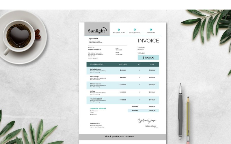 Download Фирменный стиль "Invoice  Sunlight - Corporate Identity Template" / Invoice  Sunlight - Corporate Identity Template - Фирменный стиль на тему графика invoice,payment,office,word,excel,bill,finance,template,expense,design,corporate,budget,money,accounting,pay