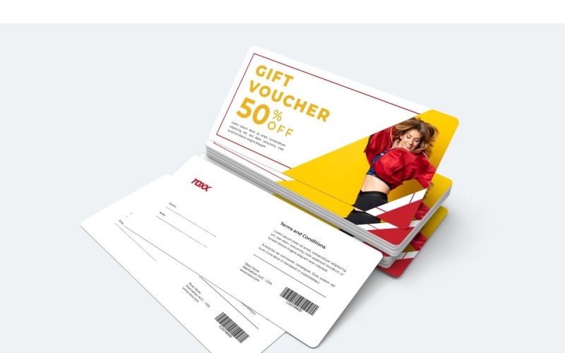 Download Фирменный стиль "Voucher  Roxx - Corporate Identity Template" / Voucher  Roxx - Corporate Identity Template - Фирменный стиль на тему графика creative,gift,voucher,coupon,discount,promotion,free,pass,ticket,card,price,offer,promo,market,sale
