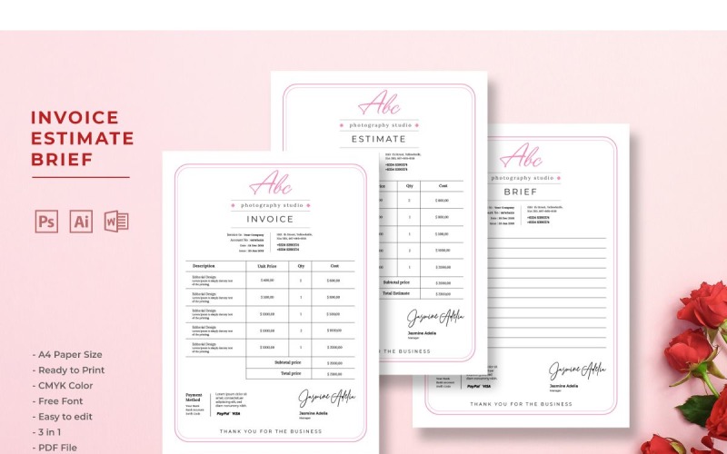 Download Фирменный стиль "Abc Photography Studio - Corporate Identity Template" / Abc Photography Studio - Corporate Identity Template - Фирменный стиль на тему графика invoice,payment,office,word,excel,bill,finance,template,expense,design,corporate,budget,money,accounting,pay