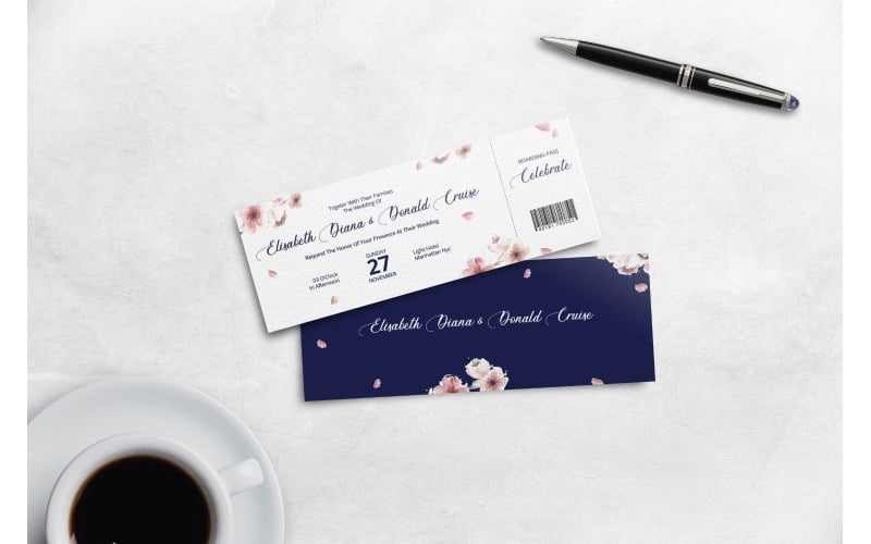 Download Фирменный стиль "Boarding Pass Flower of Paradise - Corporate Identity Template" / Boarding Pass Flower of Paradise - Corporate Identity Template - Фирменный стиль на тему графика admit,anniversary,boarding,pass,card,invite,wedding,married,invitation,engagement,celebrate,ticket,celebrating,simple,modern