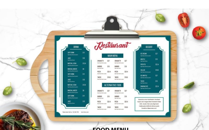 Food Menu Blue and White Theme - Corporate Identity Template