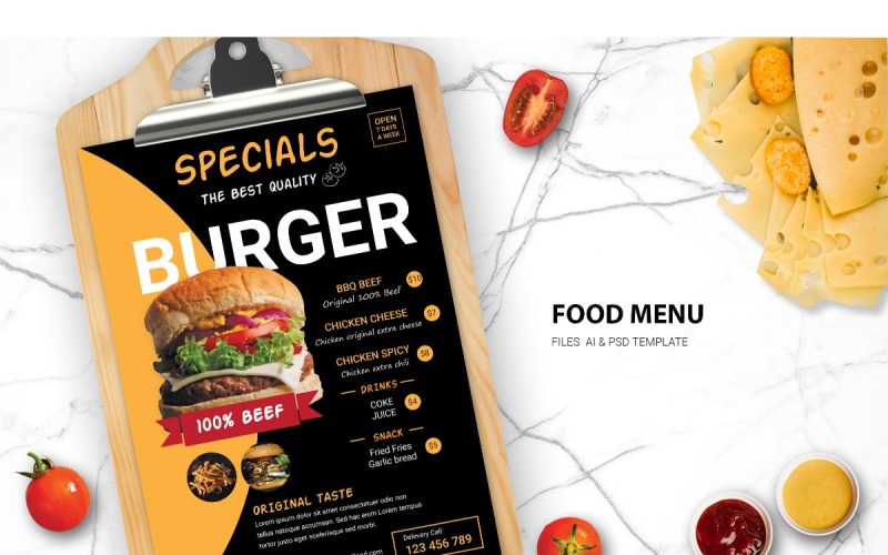 Food Menu Burger - Modèle d'identité d'entreprise