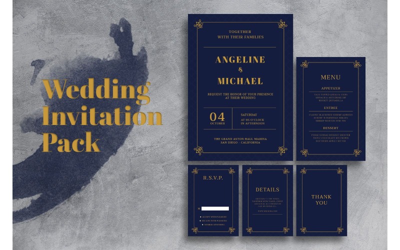 Invitation de mariage Maroon Blue - Modèle d'identité d'entreprise
