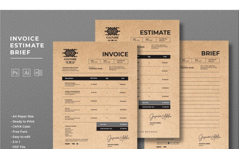 Download Фирменный стиль "Invoice Culture - Corporate Identity Template" / Invoice Culture - Corporate Identity Template - Фирменный стиль на тему графика invoice,payment,office,word,excel,bill,finance,template,expense,design,corporate,budget,money,accounting,pay