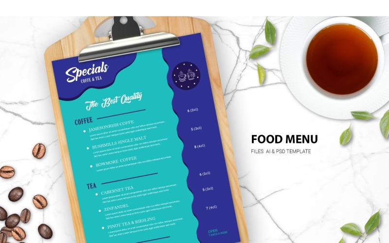 Speisekarte Kaffee & Tee - Corporate Identity Vorlage