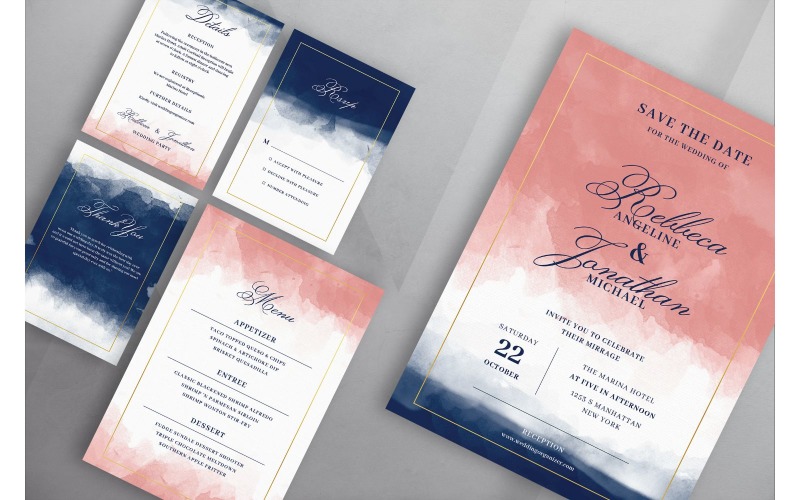 Download Фирменный стиль "Wedding Invitation Red and Blue - Corporate Identity Template" / Wedding Invitation Red and Blue - Corporate Identity Template - Фирменный стиль на тему графика card,wedding,design,invitation,illustration,vector,greeting,invite,celebration,marriage,set,romantic,royal,lux,glamour