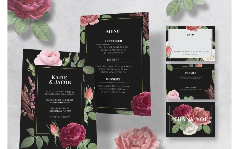 Download Фирменный стиль "Wedding Invitation Rose Theme - Corporate Identity Template" / Wedding Invitation Rose Theme - Corporate Identity Template - Фирменный стиль на тему графика card,wedding,design,invitation,illustration,vector,greeting,invite,celebration,marriage,set,romantic,royal,lux,glamour