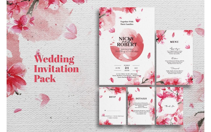 Download Фирменный стиль "Wedding Invitation Sakura - Corporate Identity Template" / Wedding Invitation Sakura - Corporate Identity Template - Фирменный стиль на тему графика card,wedding,design,invitation,illustration,vector,greeting,invite,celebration,marriage,set,romantic,royal,lux,glamour