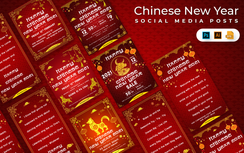 Download Шаблон для соцсетей "Chinese New Year  Posts Social Media Template" / Chinese New Year  Posts Social Media Template - Шаблон для соцсетей на тему графика chinese,newyear,socialmedia,banners,instagram,post,stories,facebook,pinterest,twitter,adbanners,ad,feed,insta