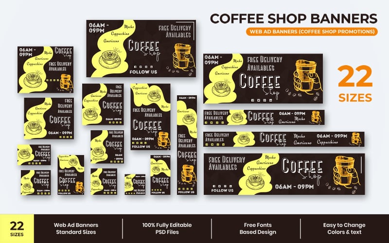 Download Шаблон для соцсетей "Coffee Shop Web Ad Banners Social Media Template" / Coffee Shop Web Ad Banners Social Media Template - Шаблон для соцсетей на тему графика realestate,promotions,ad,adbanner,advertisement,marketing,retail,online,sale,webbanners,google,websitebanner,creative,clean,offers