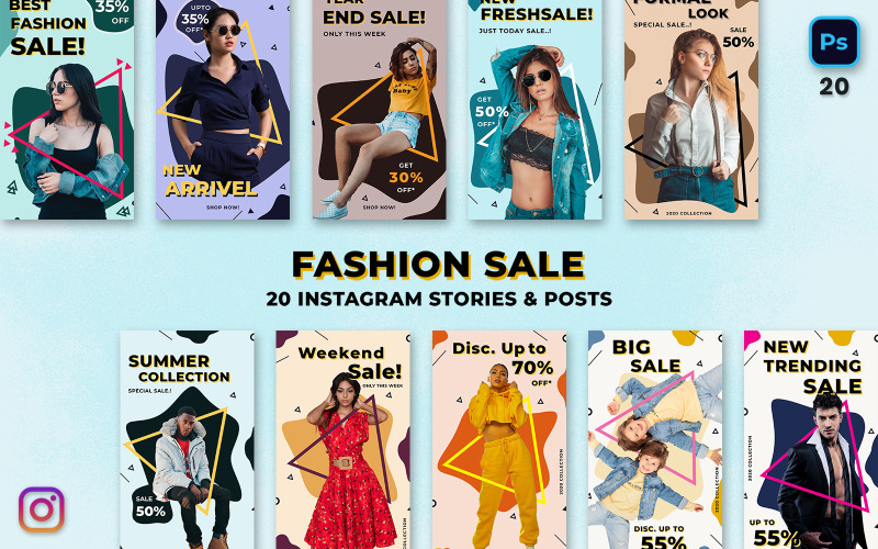 Download Шаблон для соцсетей "Fashion Sale Instagram Stories &amp; Posts Social Media Template" / Fashion Sale Instagram Stories &amp; Posts Social Media Template - Шаблон для соцсетей на тему графика social media banner,instagram,instagram post,feed,instagram stories,template,banners,promotion,advertisement,fashion,sales,offer,shop