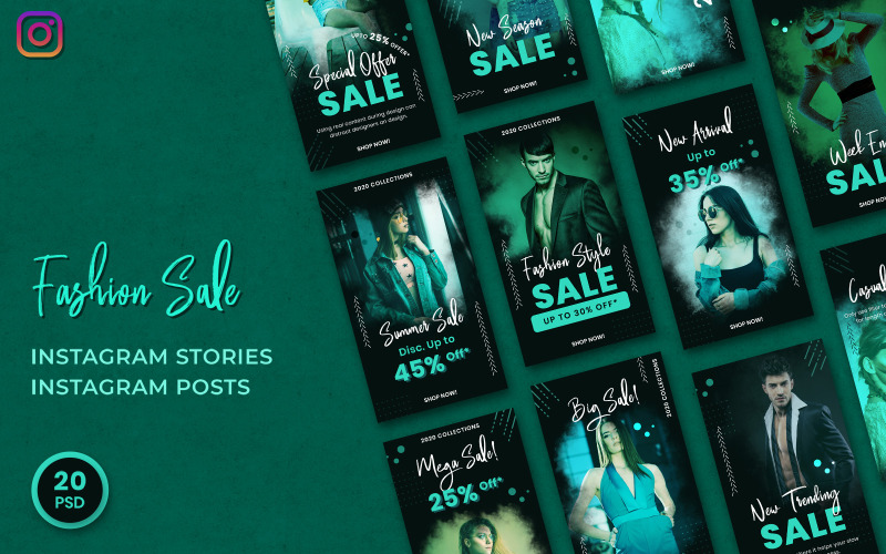Download Шаблон для соцсетей "Fashion Sale Instagram Stories &amp; Posts Social Media Template" / Fashion Sale Instagram Stories &amp; Posts Social Media Template - Шаблон для соцсетей на тему графика social media banner,instagram,instagram post,feed,instagram stories,template,banners,promotion,advertisement,fashion,sales,offer,shop
