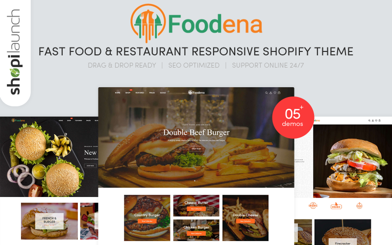 Foodena - responsywny motyw Shopify dla fast foodów i restauracji