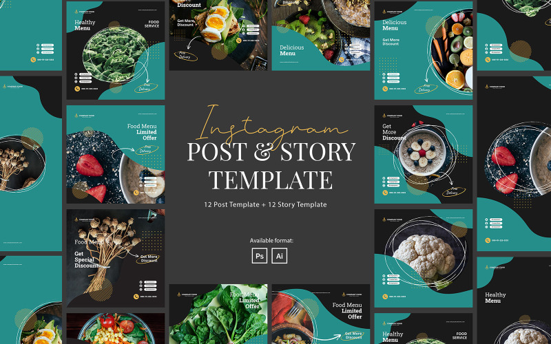 Download Шаблон для соцсетей "Healthy Food Instagram Post and Story Template for Social Media" / Healthy Food Instagram Post and Story Template for Social Media - Шаблон для соцсетей на тему графика instagram,post,story,elegant,modern,creative,business,brand,simple,template,minimalist,lifestyle,healthy,healthy food,vegan food,vegetable,health,modern instagram,instagram for food,healthy i
