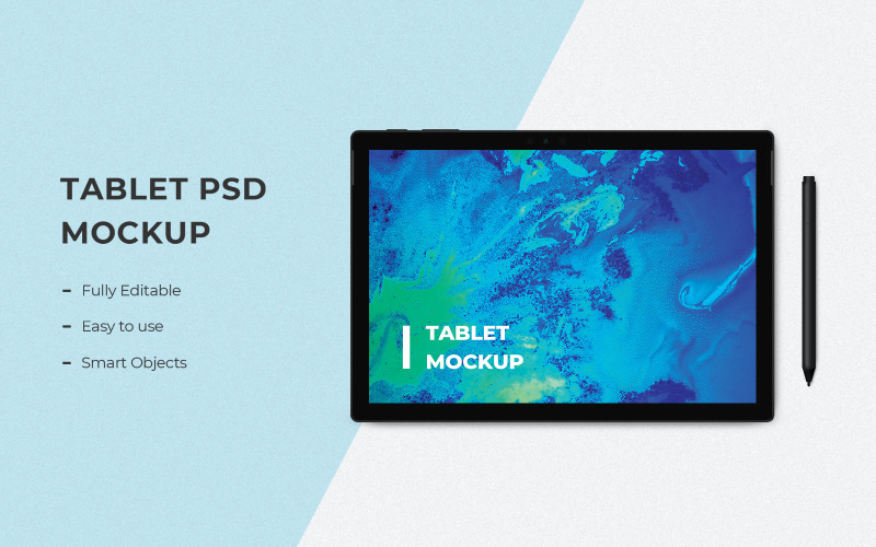 Mockup di tablet con mockup di prodotto penna