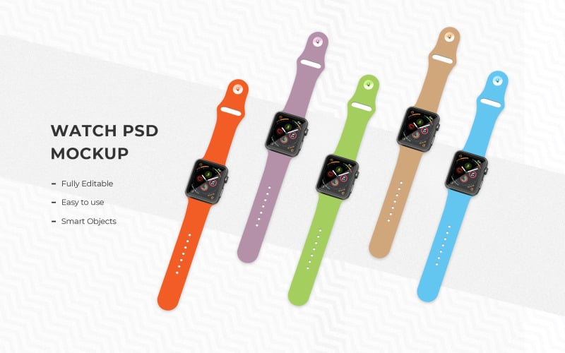 Download Мокап для продукта "Multi Color Smart Watch product mockup" / Multi Color Smart Watch product mockup - Мокап для продукта на тему графика multi,color,smart,watch,mockups,template,website,products,shop,graphic,presentations,iwatch,apple,templates,series4