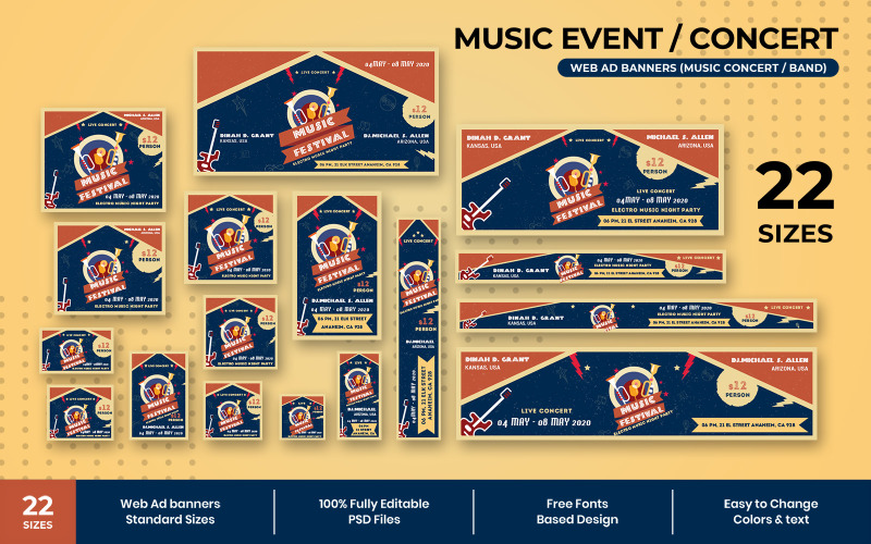 Download Шаблон для соцсетей "Music Event Web Ad Banners Social Media Template" / Music Event Web Ad Banners Social Media Template - Шаблон для соцсетей на тему графика realestate,promotions,ad,adbanner,advertisement,marketing,retail,online,sale,webbanners,google,websitebanner,creative,clean,offers