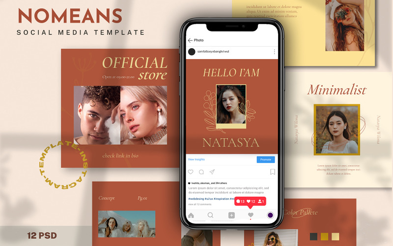 Download Шаблон для соцсетей "Nomeans Social Media Template" / Nomeans Social Media Template - Шаблон для соцсетей на тему графика agency,brand,business,company instagram,conference,corporate,corporate instagram,creative,elegant,fashion,fashionable,instagram for company,instagram post,instagram template,instapost,lifesty