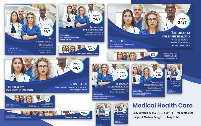 Szpital medyczny w sieci Web banery reklamowe szablon mediów społecznościowych