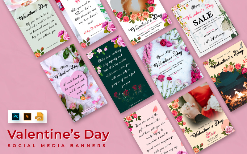 Download Шаблон для соцсетей "Valentine Day Banner Social Media Template" / Valentine Day Banner Social Media Template - Шаблон для соцсетей на тему графика social media banner,instagram,instagram post,feed,instagram stories,template,banners,promotion,advertisement,valentine day,valentines,feb14,lovers day,love,rose
