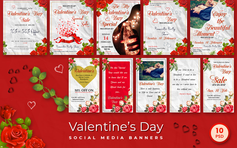 Download Шаблон для соцсетей "Valentines Day  Banners Social Media Template" / Valentines Day  Banners Social Media Template - Шаблон для соцсетей на тему графика social media banner,instagram,instagram post,feed,instagram stories,template,banners,promotion,advertisement,valentine day,valentines,feb14,lovers day,love,rose