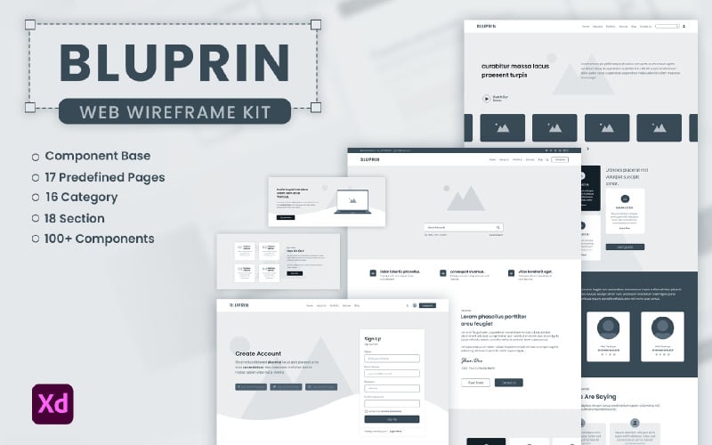 BLUPRIN - Adobe XD Wireframe Kit para elementos de interfaz de usuario web