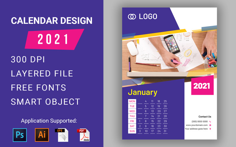 Calendario da parete 2021 Design Template Planner