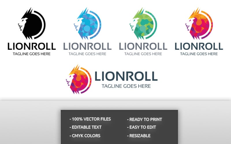 Download Шаблон логотипа "Lionroll Logo Template" / Lionroll Logo Template - Шаблон логотипа на тему графика animal,cat,creative,crest,digital,design,emblem,gear,king,king lion,lion,lion brand,lion head,lion king,lion logo,logo,mark,pixel,power,techno