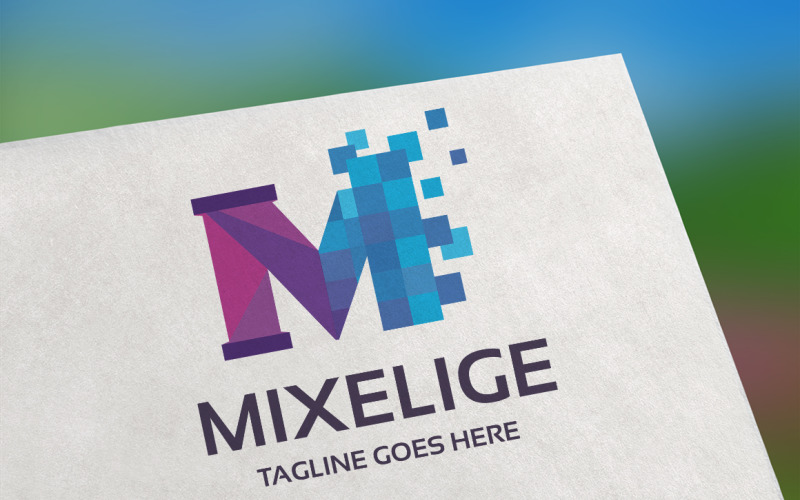 Download Шаблон логотипа "Mixelige Logo Template" / Mixelige Logo Template - Шаблон логотипа на тему графика business,creative,design,flat,letter,letter m,m letter,m logo,modern,pixel,simple,technology