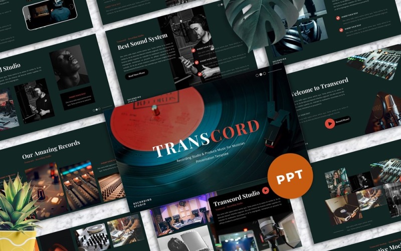 Transcord - шаблон PowerPoint для студии звукозаписи