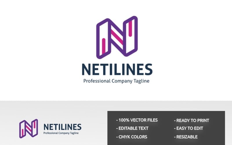 Download Шаблон логотипа "Letter N (Netilines) Logo Template" / Letter N (Netilines) Logo Template - Шаблон логотипа на тему графика agency,corporation,letter n,line,lines designed,logo n,n letter,n logo,net,media,professional,vector,web,web developers